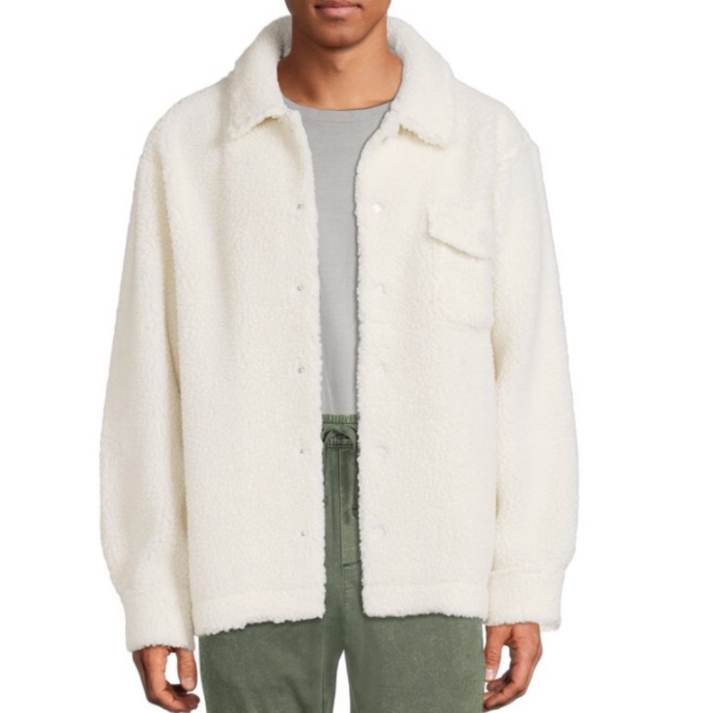 NWT No Boundaries Men's and Big Men's Faux Sherpa Jacket Ivory